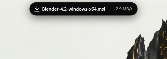 การดาวน์โหลดที่กำลังดำเนินอยู่ แสดง Blender-4.2-windows-x64.msi ที่ 2.9 MB ต่อวินาที